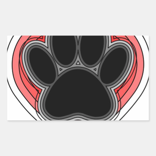 Dog Paw in rood hart met contouren Rechthoekige Sticker (Voorkant)