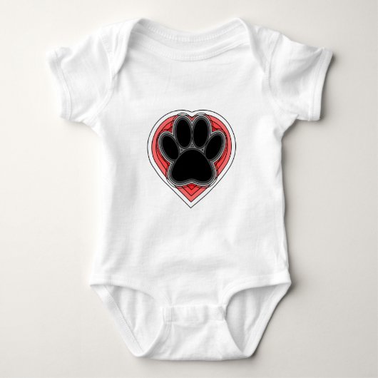 Dog Paw in rood hart met contouren Romper (Voorkant)