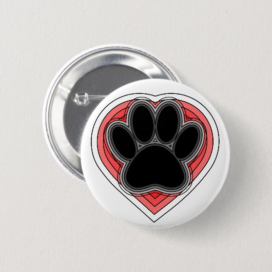 Dog Paw in rood hart met contouren Ronde Button 5,7 Cm (Voorkant /achterkant)