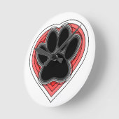 Dog Paw in rood hart met contouren Ronde Klok (Hoek)