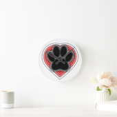 Dog Paw in rood hart met contouren Ronde Klok (Huis)