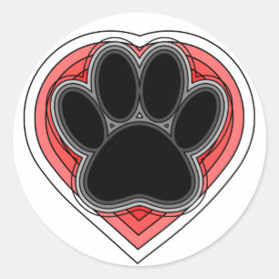 Dog Paw in rood hart met contouren Ronde Sticker