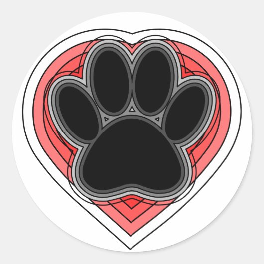Dog Paw in rood hart met contouren Ronde Sticker (Voorkant)