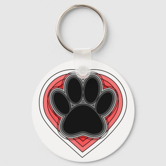 Dog Paw in rood hart met contouren Sleutelhanger (Voorkant)
