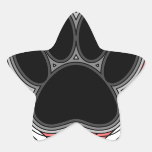Dog Paw in rood hart met contouren Ster Sticker