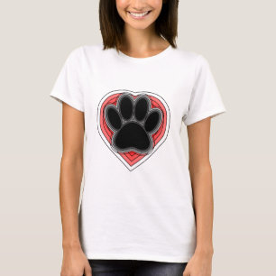 Dog Paw in rood hart met contouren T-shirt
