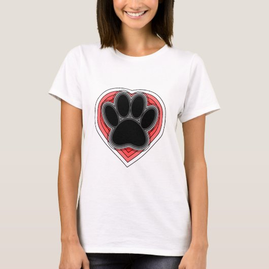 Dog Paw in rood hart met contouren T-shirt (Voorkant)