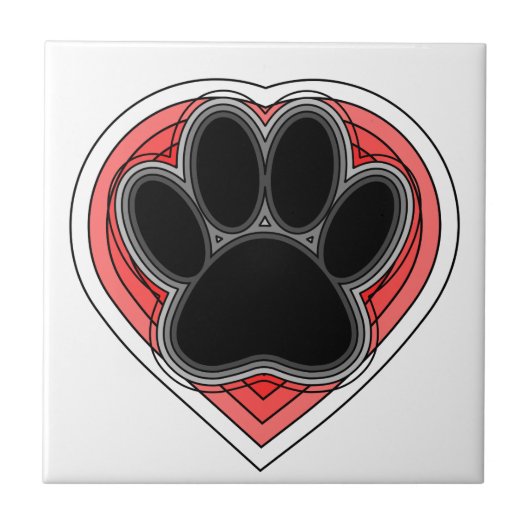 Dog Paw in rood hart met contouren Tegeltje (Voorkant)