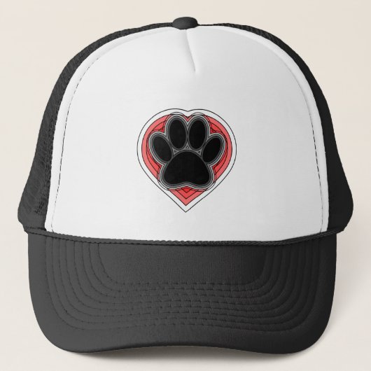 Dog Paw in rood hart met contouren Trucker Pet (Voorkant)