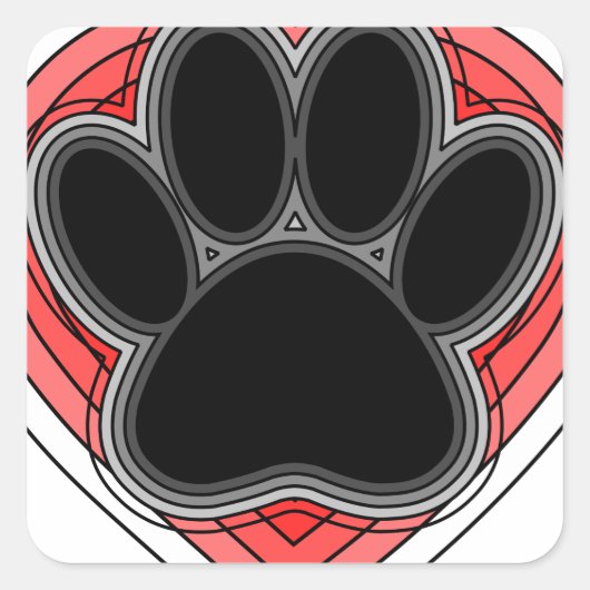 Dog Paw in rood hart met contouren Vierkante Sticker (Voorkant)