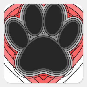 Dog Paw in rood hart met contouren Vierkante Sticker