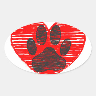 Dog Paw in rood hart Ovale Sticker