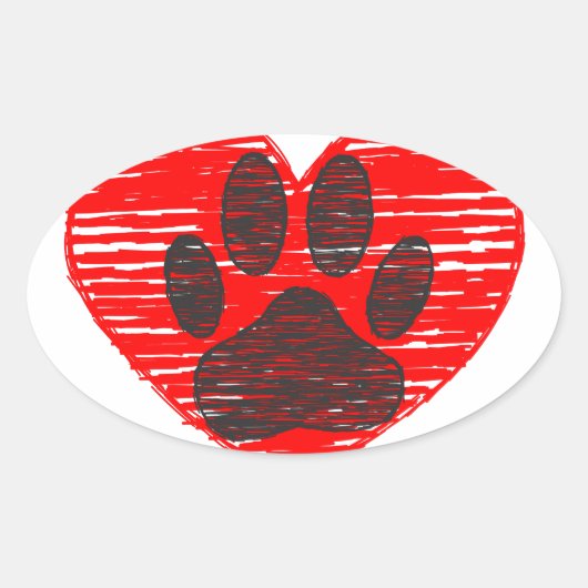 Dog Paw in rood hart Ovale Sticker (Voorkant)
