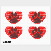 Dog Paw in rood hart Rechthoekige Sticker (Vel)