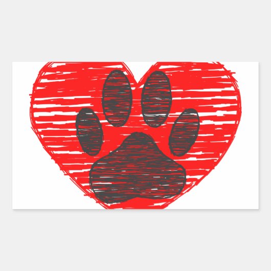 Dog Paw in rood hart Rechthoekige Sticker (Voorkant)