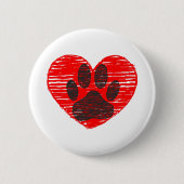Dog Paw in rood hart Ronde Button 5,7 Cm (Voorkant)