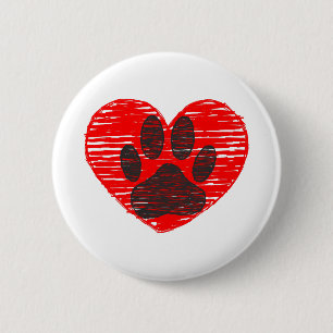Dog Paw in rood hart Ronde Button 5,7 Cm