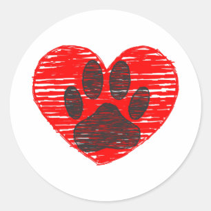Dog Paw in rood hart Ronde Sticker