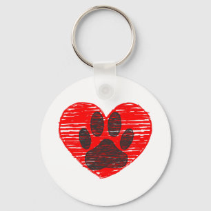 Dog Paw in rood hart Sleutelhanger
