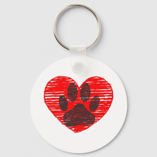 Dog Paw in rood hart Sleutelhanger (Voorkant)