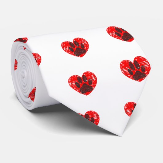 Dog Paw in rood hart Stropdas (Opgerold)