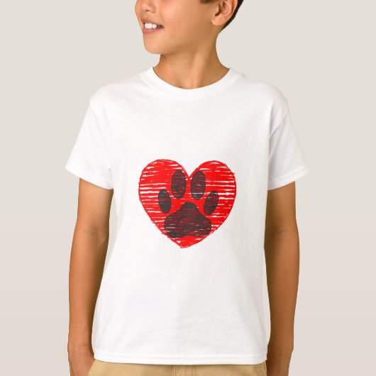 Dog Paw in rood hart T-shirt (Voorkant)