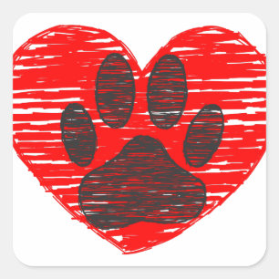 Dog Paw in rood hart Vierkante Sticker