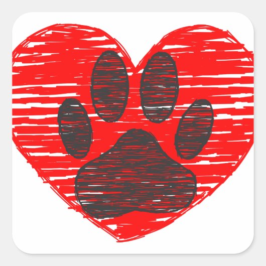 Dog Paw in rood hart Vierkante Sticker (Voorkant)