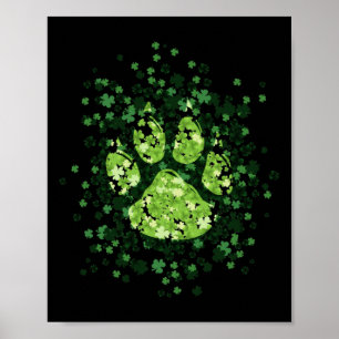 Dog Paw Irish Lucky Green Shamrock Clover Poster