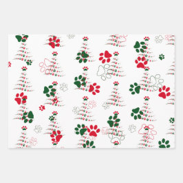 Dog Paw Kerstboom Patroon Inpakpapier Vel