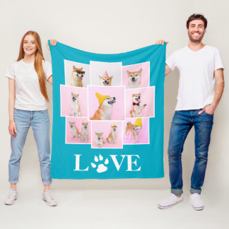 Dog Paw LOVE Gepersonaliseerde 9 Fotocollage Fleece Deken