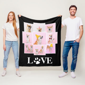 Dog Paw LOVE Gepersonaliseerde 9 Fotocollage Fleece Deken