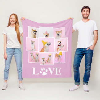 Dog Paw LOVE Gepersonaliseerde 9 Fotocollage Fleece Deken