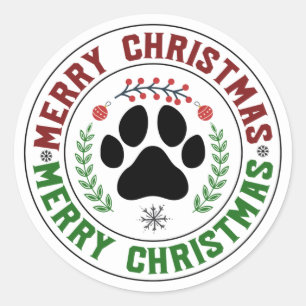 Dog Paw Merry-kerstakers Ronde Sticker