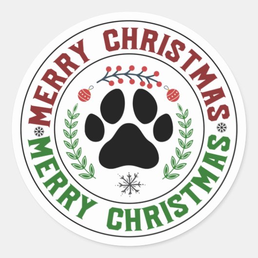 Dog Paw Merry-kerstakers Ronde Sticker (Voorkant)