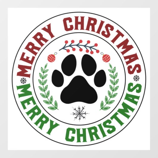 Dog Paw Merry Kerstmis Cling Raamsticker (Vel)