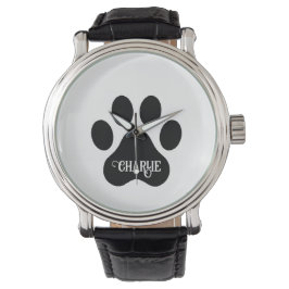 Dog Paw Name Silhouette Design Horloge