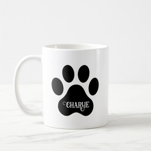 Dog Paw Name Silhouette Design Koffiemok (Links)