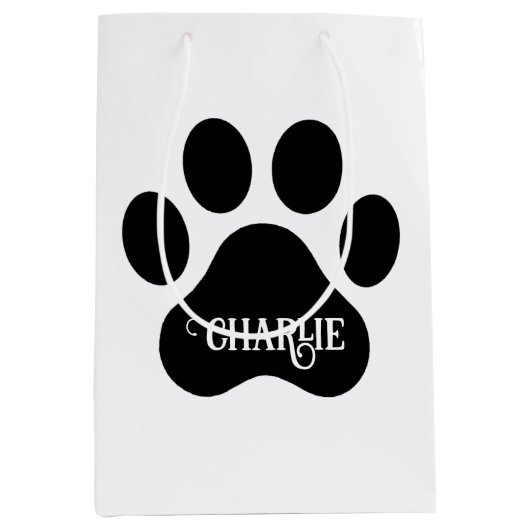 Dog Paw Name Silhouette Design Medium Cadeauzakje (Voorkant)