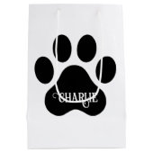 Dog Paw Name Silhouette Design Medium Cadeauzakje (Achterkant)