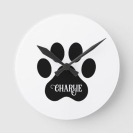 Dog Paw Name Silhouette Design Ronde Klok