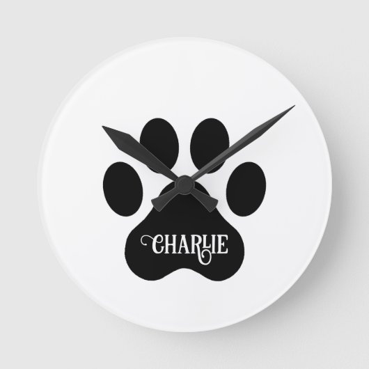 Dog Paw Name Silhouette Design Ronde Klok (Voorkant)