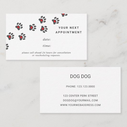 Dog paw path, Appointcard Visitekaartje (Voorkant / Achterkant)