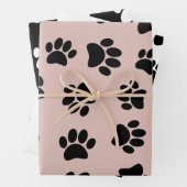 Dog Paw-patroon op Roos Gold Black en White Inpakpapier Vel (In situ)