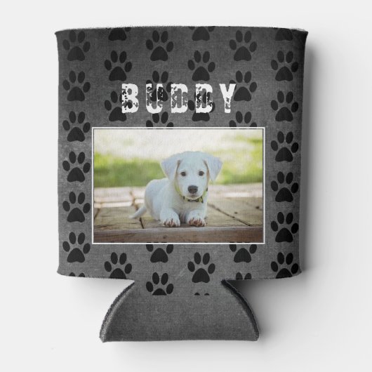 Dog Paw Pattern Chalkboard Dog Photo Blikjeskoeler (Voorkant)