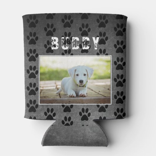 Dog Paw Pattern Chalkboard Dog Photo Blikjeskoeler (Achterkant)