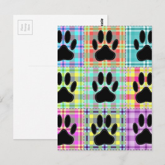 Dog Paw Pattern Quilt Briefkaart (Voorkant / Achterkant)
