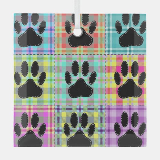 Dog Paw Pattern Quilt Glass Ornament (Voorkant)
