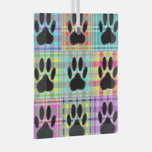 Dog Paw Pattern Quilt Glass Ornament (Voorkant Rechts)