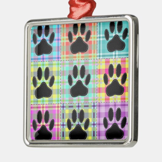 Dog Paw Pattern Quilt Metalen Ornament (Links)